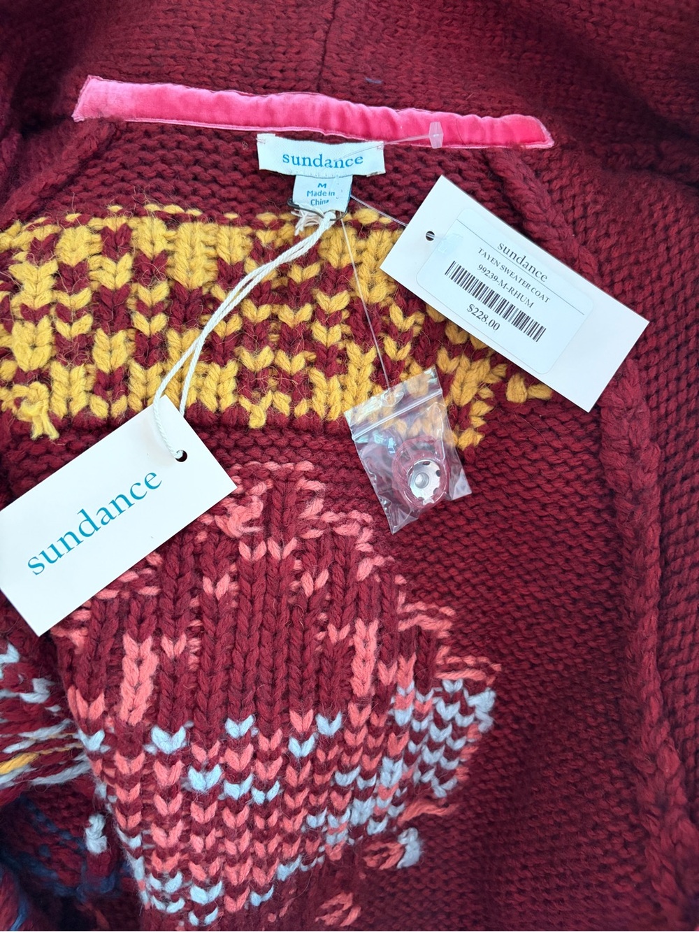 Sundance Women’sSouthwestern Cardigan Duster Sweater Coat Burgundy Boho NWT - Picture 8 of 11